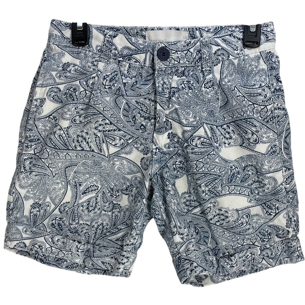 Marfinno Shorts 36 (26 Waist) Blue White Paisley Bohemian All Over Print Beach